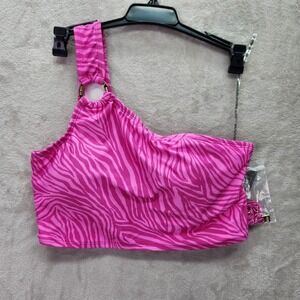 Michael Kors Bikini Top Womens Sz M One Shoulder Swim Zebra Removable Strap Pink